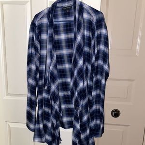 Plus size blue plaid open front kimono